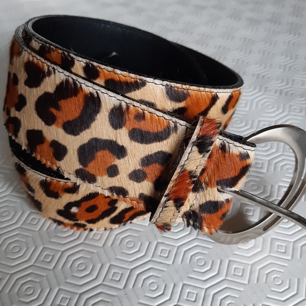 Vintage Leopard Print Belt with Silver Buckle